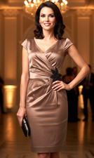 REVIEW Dress Size 14 V Sequin Bow Dusty Pink Satin Evening Formal Wedding