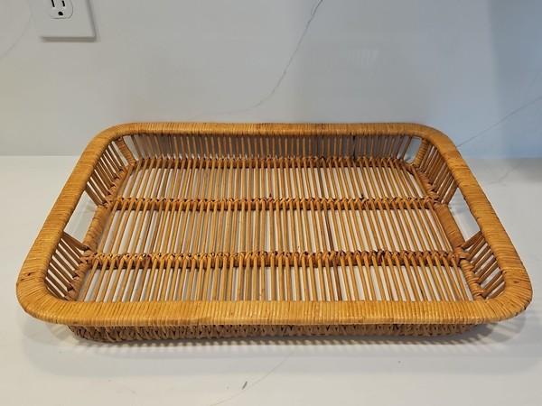 MCM Danish Rattan Serving Tray Modern Chic Boho Bamboo Vintage 19.5 x 14" Large