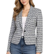MARIO SERRANI Italy Blue White Blazer sz 4 Geometric Business Casual Coastal
