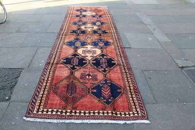 Vintage Hand Made Traditional Oriental Wool Red Long Corridor Carpet 395x111cm