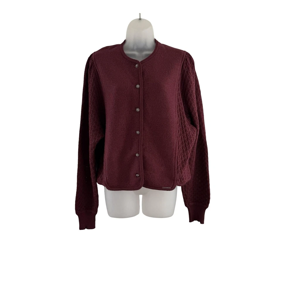 Geiger Sweater Womens 42 Burgundy 100% Wool Button Front Cardigan Made Austria - Image 4 of 4