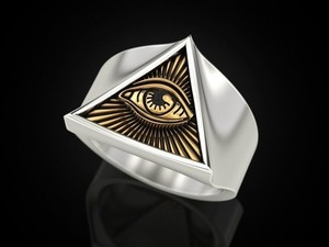 Authentic illuminati ring, skull illuminati ring, all seeing eye masonic ring, gold, plat