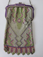 Vintage 1920's Whiting Davis Enamel Mesh Purple Green Flapper Purse - Read