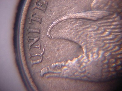 1857 FLYING EAGLE CENT XF + DIE BREAK ''U'' POPULAR DATE