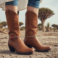 Women Silver Chain Boot Bracelet Heel Shoe Red Flower Charm Date Night SET