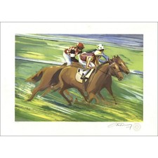 GAMME BUDGET - Lithographie originale Signée et Numérotée "Course de chevaux" 38