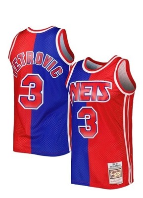Men's Mitchell & Ness Drazen Petrovic Nets Slpit Swingman Blue/Red