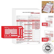 Annual Vehicle Inspection Report Forms 10-Pack with Durable Red FMCSA Labels