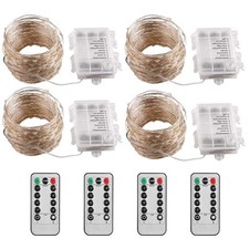 66Ft LED Warm White Starry Fair Light Waterproof 8 Modes Remote Christmas 4 PCS