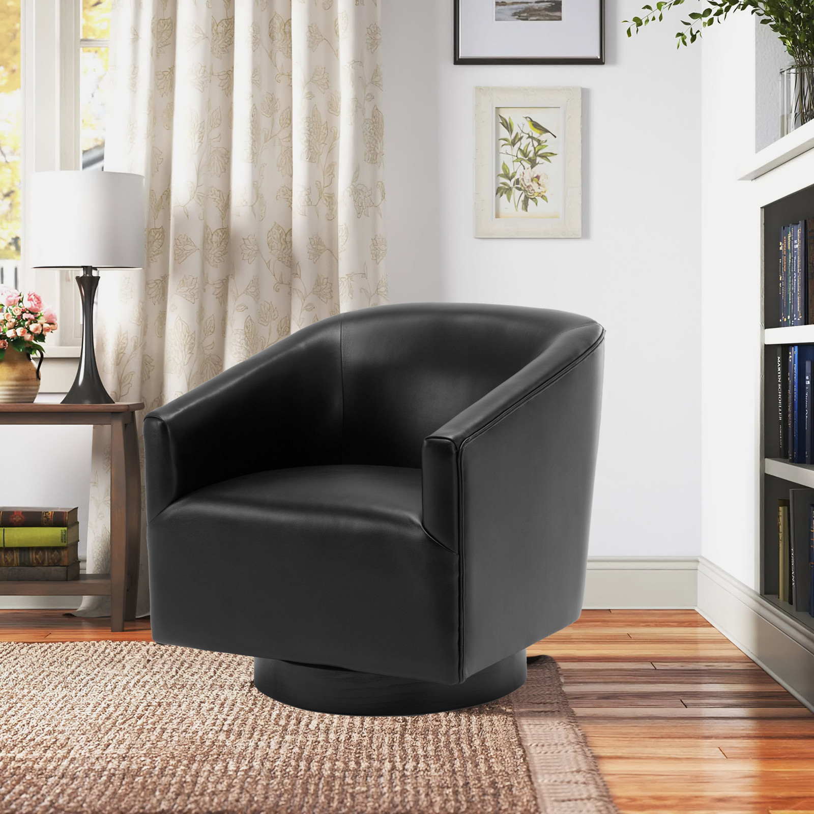 Modern Black Wood Swivel Accent Chair for Contemporary Elegance
