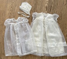 Vintage 1981 Baby Christening Baptism Gown Set 3 Pc Bonnet Sheer Lace