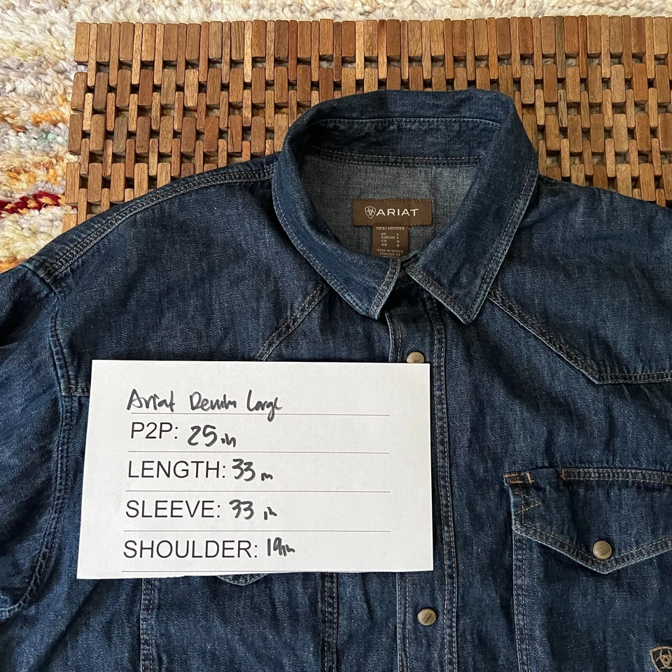 Camisa Ariat Denim Pesada Abotonada A Presión Azul Para Hombre Talla Grande L Foto 3 de 3