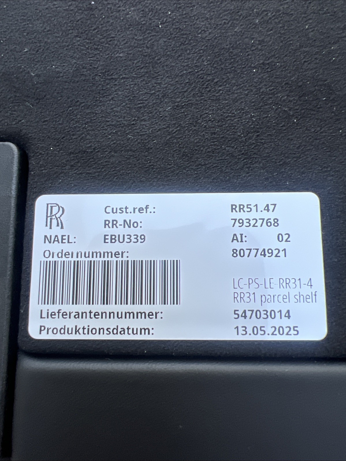 NEW ROLLS ROYCE CULLINAN REAR LEATHER CARGO COVER PARCEL SHELF BLK OEM 19-25