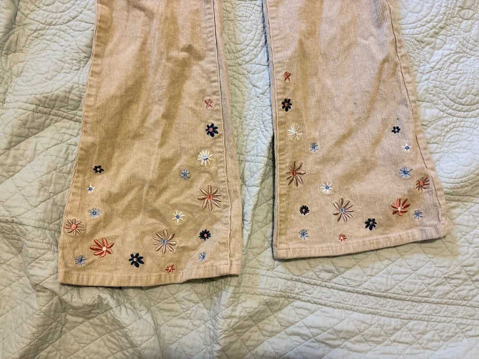 Pantalones Forever 21 Pana Acampanados Pierna Floral Bordados Talla Grande Hippie Boho Foto 2 de 4