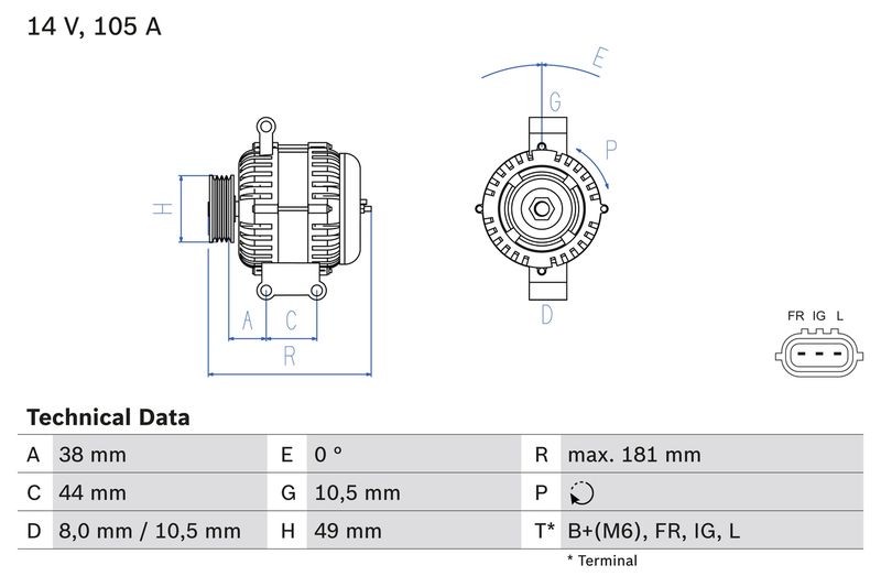 Alternateur BOSCH 0986084240 pièce auto compatible MINI 12317509342 et 12317515029 14V