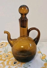 Vgt Amber Glass Cruet with Pour Spout & Stopper Oil Vinegar Hand Blown 5.5"