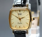 Vintage 1983 [N MINT] SEIKO EXCELINE 1221-5010 Womens Gold Square Qz Watch JAPAN