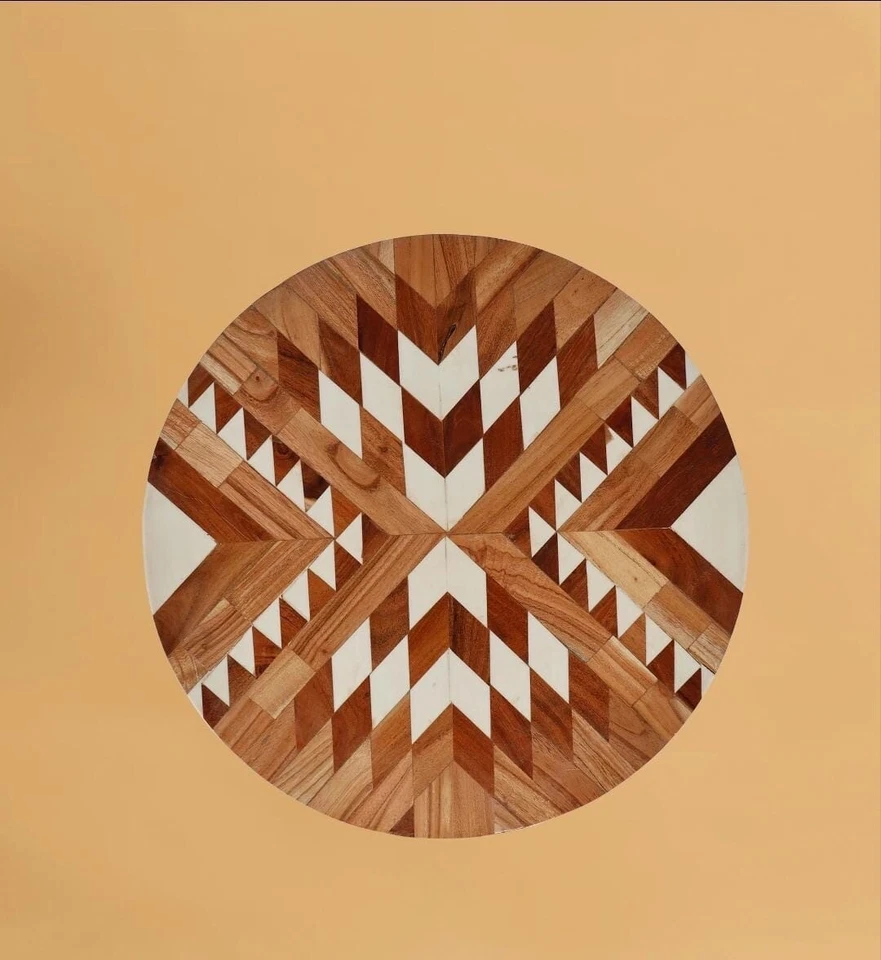 Tribal abstract Accent Side Table, Wood And Metal Side Table, End Table - Image 3 of 4