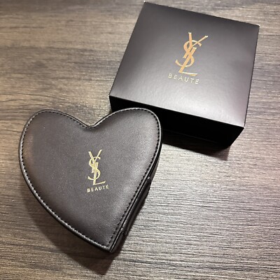 YSL Beauty Heart Shape Makeup Zipped Pouch with Mirror in black