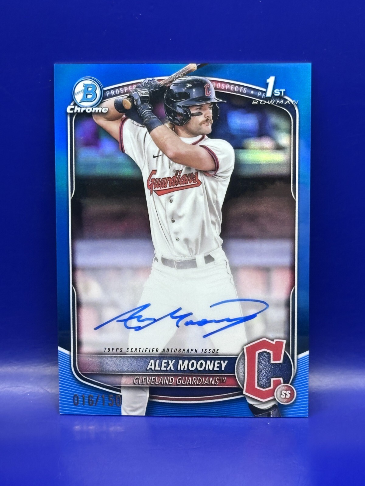 2025 Bowman 1st Chrome Prospect Alex Mooney Auto True Blue Refractor 16/150
