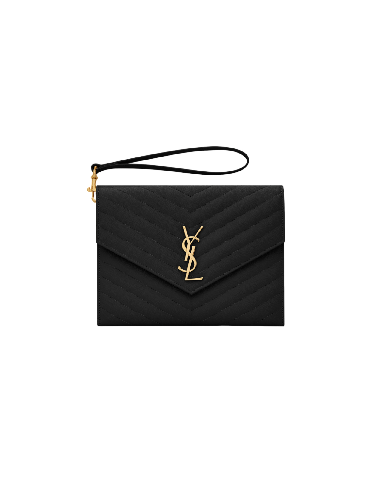 SAINT LAURENT Cassandre Matelasse $800 Black Leather Flap Pouch New/Authentic