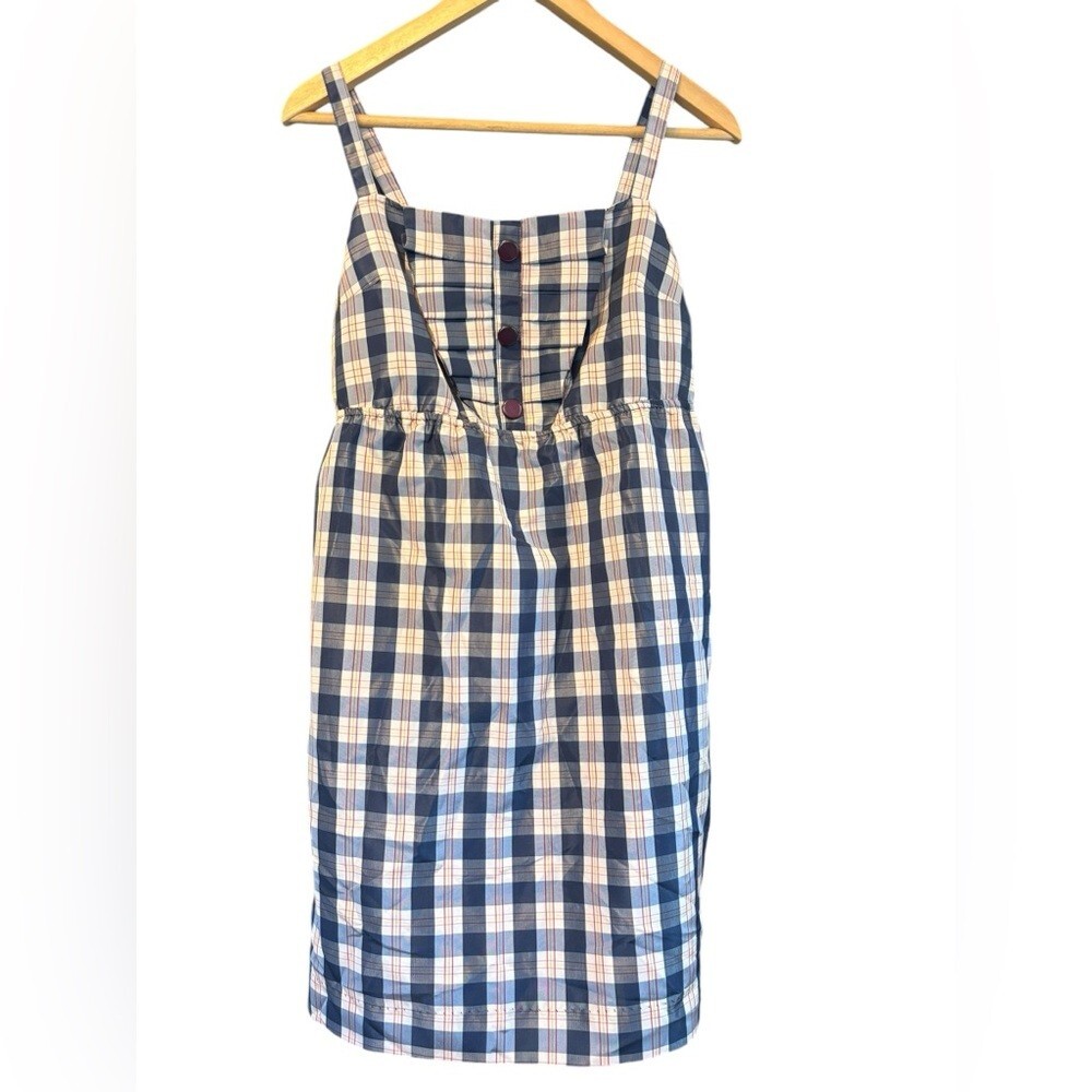 NWT Anthropologie Maeve Blue White Plaid Printed Dress with Sheen Size  Small | eBay