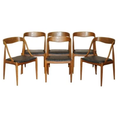 SIX FULLY RESTORED JOHANNES ANDERSEN MODEL 16 ULDUM DINING CHAIRS BLACK LEATHER - Image 1 of 4