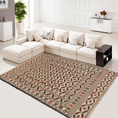 Afghan handmade Vintage White kelim Living Room Traditional Rug 4'3x6'1ft-G21974