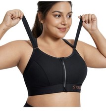 SYROKAN Sports Bra High Impact Support Zip Front Adjustable Wirefree Padded 40E