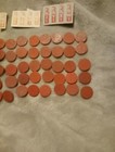  World War II OPA Red 1 Point FOOD RATIONS TOKENS Lot Of 50 And 10 Stamps — photo 3