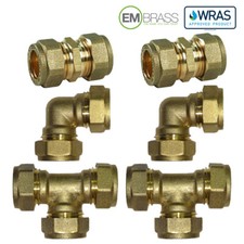 Brass Compression Fittings Couplings, Elbows, Tees, 8,10,12,15,22,28mm Size WRAS