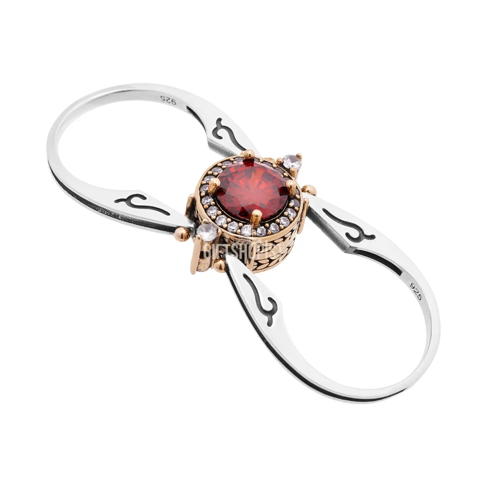 Turkish Reversible Round Red Ruby and Black Onyx Topaz 925 Sterling Silver Ring - Image 4 of 4