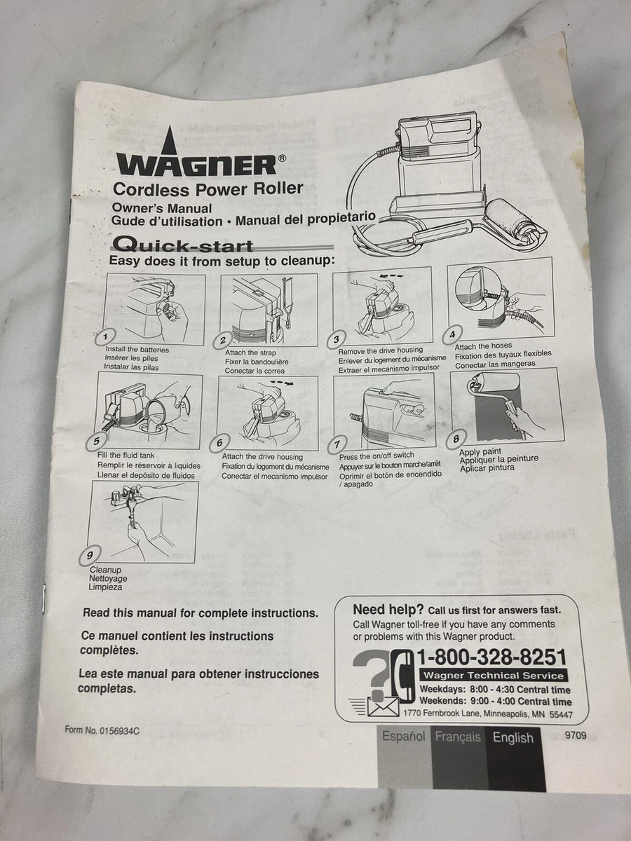 Wagner Power Roller Model 929 Replacement Part Instruction