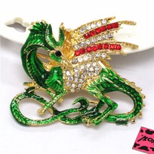 Green Enamel Cute Dragon Magical Crystal Fashion Women Charm Lady Brooch Pin