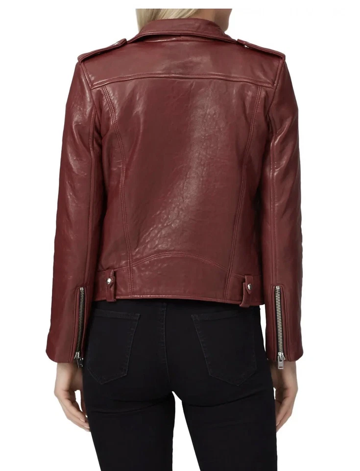 IRO Ebenya moto jacket small red maroon lamb leather biker zipper fall autumn - Image 2 of 4