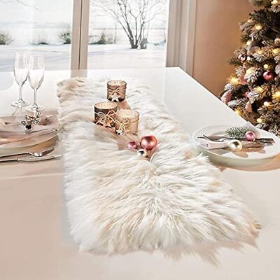 White Faux Fur Table Runner Christmas Wedding Birthday