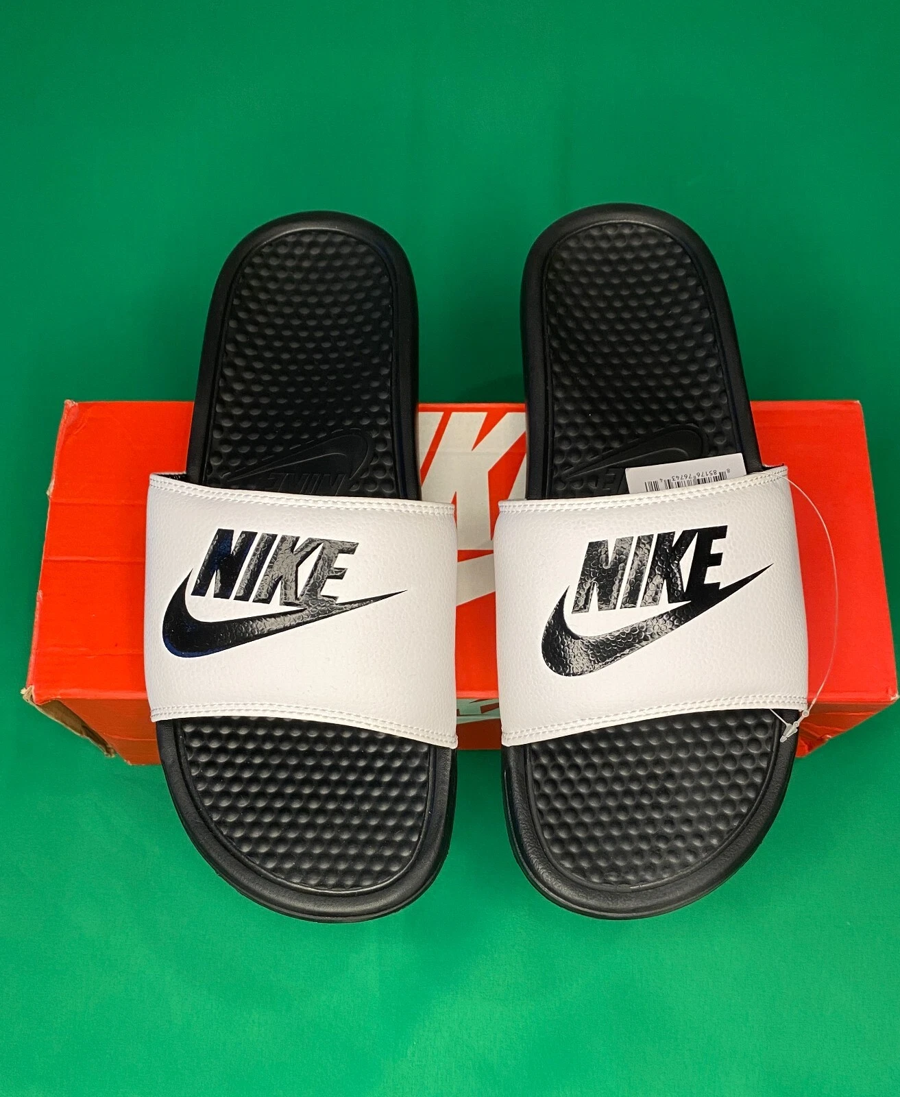 UK9 Nike Benassi JDI Slides Sliders bianco nero Nuovissimo