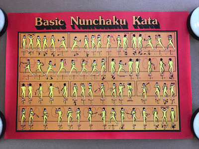 Original Vintage 1980s Basic Nunchaku Kata Instruction Poster Karate How To