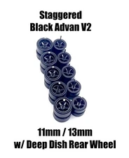 5x Black Advan V2 11/13mm Wheels Rubber Tires for 1/64 H0T Wheelz