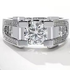 3Ct Round Cut GRA Moissanite Men's Engagement Ring 14K White Gold Plated