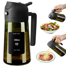 Olive Oil Dispenser and Sprayer, 16oz/470ml Glass Light-Proof Pour Bottle, Kitch