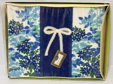 Vintage 1960s MCM Blue Floral Fingerprint Towel Set by Sayco of California - NEW