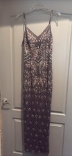 Long Vintage Sue Wong Nocturne silver beaded dress size 6. Heavily detailed and