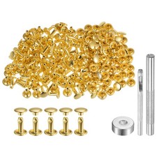 100 Sets Leather Rivets 10 x 8mm Metal with 3 Setter Tools Gold Tone