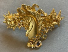 Rare Vintage Kirks Folly Unicorn Barrette 3 7/8 Signed France USA Hair Clip