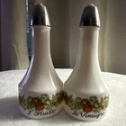 VTG Gemco Corningware  Spice of Life  Oil & Vinegar Cruet Set Milk Glass MCM