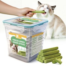 240g Cat Grass Sticks, Cat Teeth Cleaning Treats, Freeze Dried Dental Chew Tr...