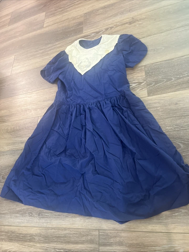 Vestido Vintage Niñas Talla 14P Cuello Encaje Azul Marino 1980 Maggie Breen Foto 2 de 4