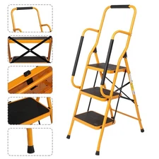New Portable 3 Step Ladders Folding Step Stool Lightweight 330lbs Load Orange