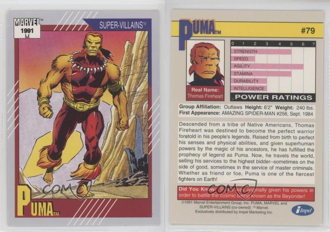1991 Impel Marvel Universe Series II Super-Villains Puma #79 00gy thumbnail 3